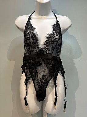 Mapale Black Lace Bodysuit Teddy Large New with Tags